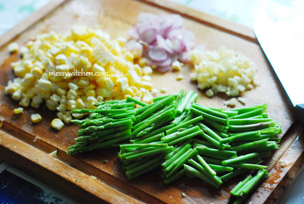 Ingredients For Cincalok Fried Rice With Corn & Asparagus